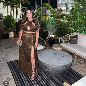 Nookie Metallic Bronze Two-Piece Maxi Dress